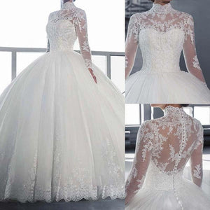 Luxury Cathedral Train Ball Gown Lace Wedding Dresses Real Photo Long Sleeves Bridal Gowns Vestido De Novias