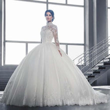 Load image into Gallery viewer, Luxury Cathedral Train Ball Gown Lace Wedding Dresses Real Photo Long Sleeves Bridal Gowns Vestido De Novias