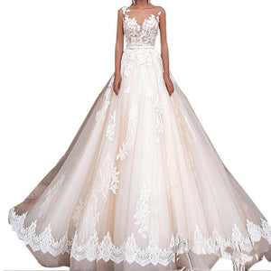 Plus Size Sexy Women Lace Floral A Line Wedding Dress Elegant Backless Bridal Grown