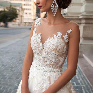 Plus Size Sexy Women Lace Floral A Line Wedding Dress Elegant Backless Bridal Grown