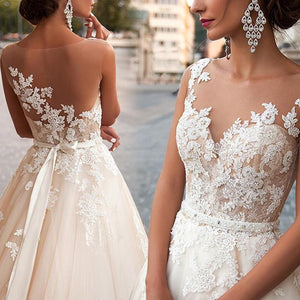 Plus Size Sexy Women Lace Floral A Line Wedding Dress Elegant Backless Bridal Grown