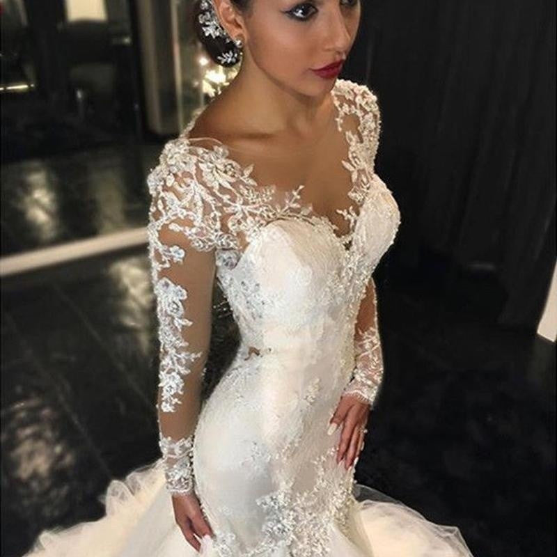 Elegant Sexy White Lace Fishtail Slim Wedding Dress Trailing Bridal Wedding Dress