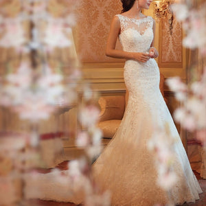New Elegant Women White Lace Mermaid Full Length Wedding Dress