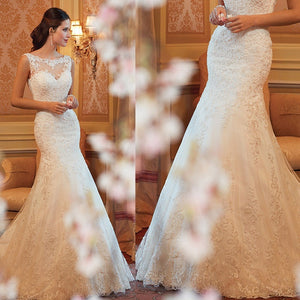 New Elegant Women White Lace Mermaid Full Length Wedding Dress