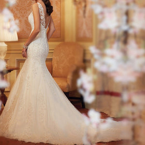 New Elegant Women White Lace Mermaid Full Length Wedding Dress