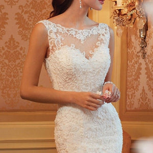 New Elegant Women White Lace Mermaid Full Length Wedding Dress