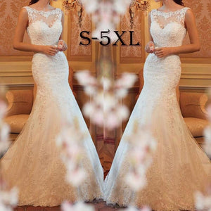 New Elegant Women White Lace Mermaid Full Length Wedding Dress