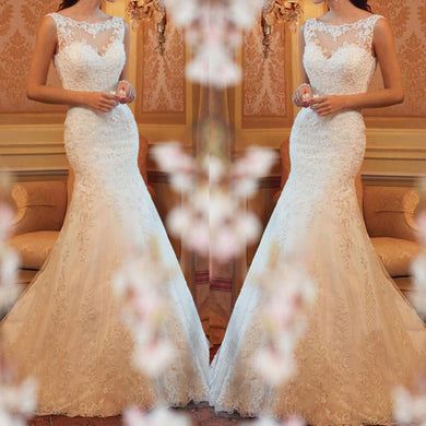 New Elegant Women White Lace Mermaid Full Length Wedding Dress