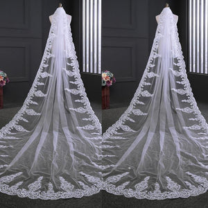Crystals Bridal Wedding Veil Cathedral Long Lace Bride Veil 1T   Comb Custom 3.5 M