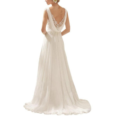 Women Sexy Backless White Lace Wedding Dress Bridal Grown Princess Dress