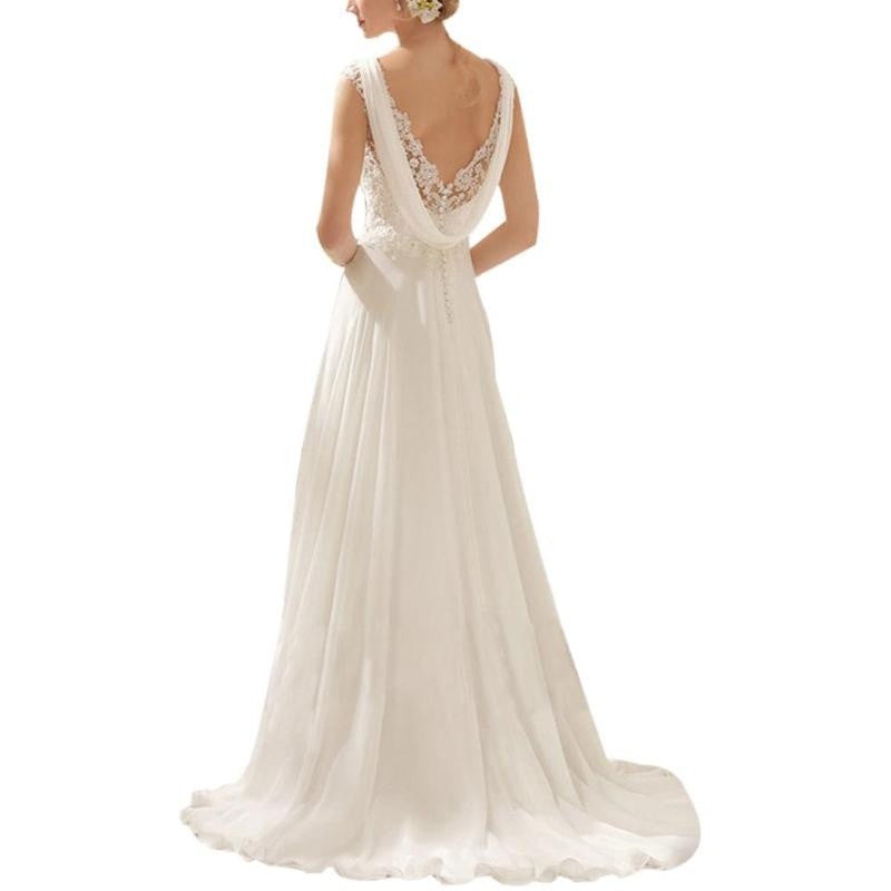 Women Sexy Backless White Lace Wedding Dress Bridal Grown Princess Dress