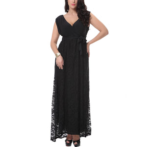 Women Elegant Lace Dress One-piece Long Dress V-neck Sleeveless Slim Summer Dress Party Dress