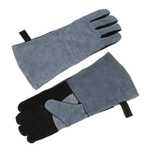 Heat Resistant Grill Oven Gloves 482℉(250℃) Heat Proof Leather BBQ Stove Fireplace Cooking Baking Electric Soldering Barbecue Glove with Cowhide Anti-slip Patch Protective  Gloves