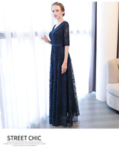 Load image into Gallery viewer, Brand New Navy V-neck Lace  Weddning Dress/ Evening Dress/ Party Dress