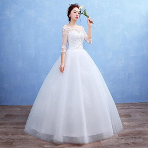 Vintage Wedding Dresses A line Long Sleeves Appliques Lace Wedding Gown Bridal Dresses