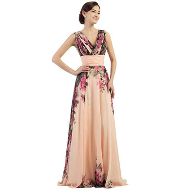 Women Sexy Floral Dress Sleeveless Elegant V neck Long Dress Evening Party Prom Bridesmaids Chiffon Dresses