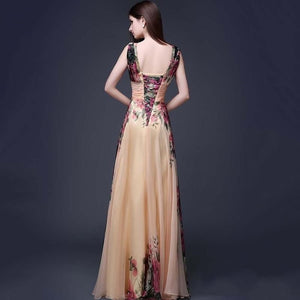Women Sexy Floral Dress Sleeveless Elegant V neck Long Dress Evening Party Prom Bridesmaids Chiffon Dresses