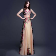 Load image into Gallery viewer, Women Sexy Floral Dress Sleeveless Elegant V neck Long Dress Evening Party Prom Bridesmaids Chiffon Dresses