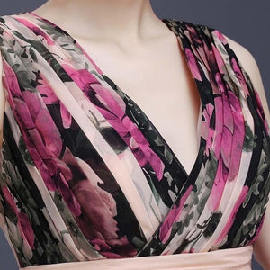 Women Sexy Floral Dress Sleeveless Elegant V neck Long Dress Evening Party Prom Bridesmaids Chiffon Dresses