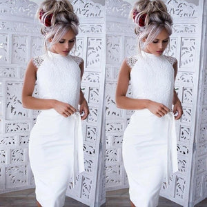 New Sexy Women Casual Sleeveless Beach Short Dress Solid White Mini Lace Dress
