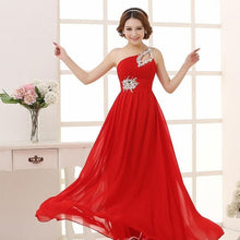 Load image into Gallery viewer, Plus Size New Women Elegant Brief Dress One Shoulder Bridesmaids Grown Long Chiffon Dress