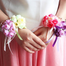 Load image into Gallery viewer, Wrist Corsage Bracelet Bridesmaid Sisters Hand Flowers Wedding Party Bridal Prom